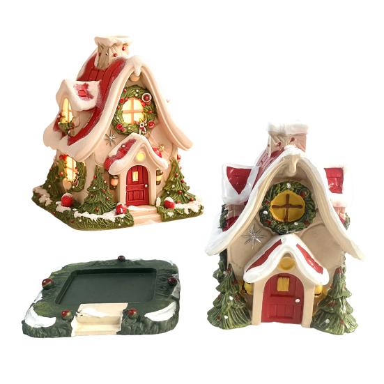 Decorazioni da Tavola Natalizie per la Casa, Casa di Neve Bruciatore di Incenso, Supporto Backflow, Statuette Decorative Soggiorno Festivo Xmas Desktop