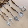 Catholic Rosary Wood Beads Necklace with Pardon Crucifix Medals for Christian Religious Event Prayer Chain Necklace