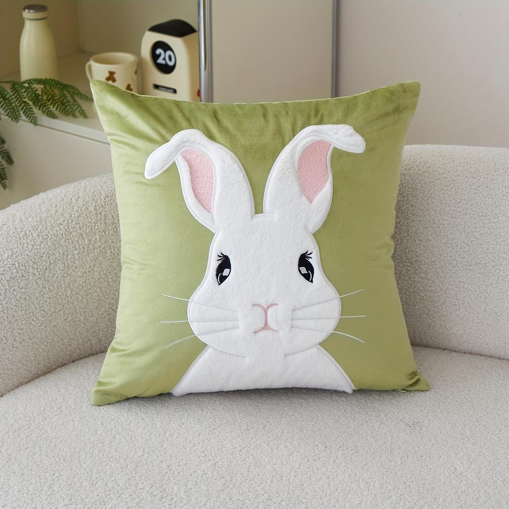 1Pc Easter Bunny Velvet&Faux Fur Pillow Cover-Soft Plush Rabbit Design,Zipper Closure, No Insert Included
