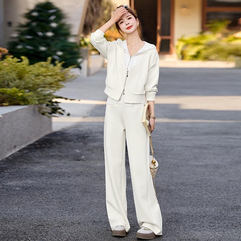 Spring 2025 Fashion: Small Fragrant Lace Patchwork Jacket & Long Pants Set