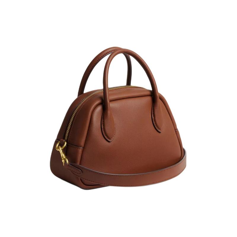 Coach Borough Bolso 23 Metal Logo Zip Closure Leather Shoulder Crossbody Bag Medium Women's Brown