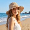 Lace Bow Wide Brim Knitted Hat Solid Color Beach Sun Hat Fashion UV Protection Cap  Travel