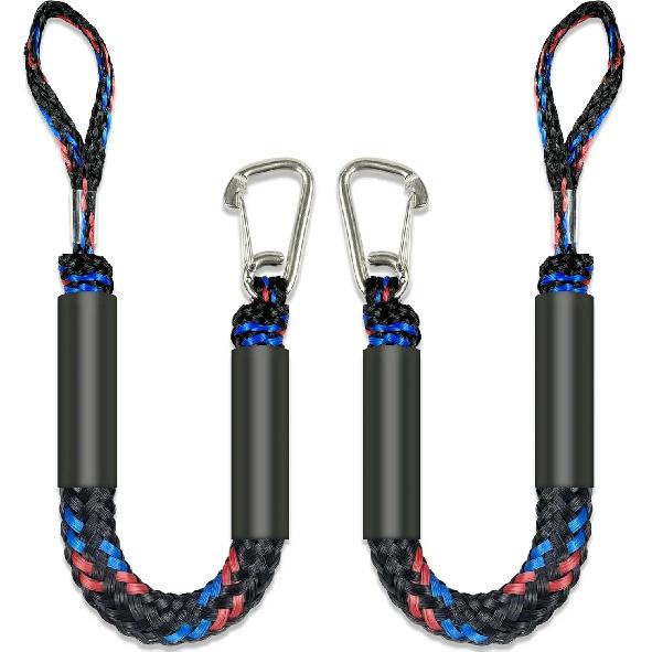 2pcs Marine Bounce Rope Elastic Mooring Line with M8 Metal Buckle Boat Mooring Rope Stretch Surf Rope Boat Mooring Accessories 2pcs
