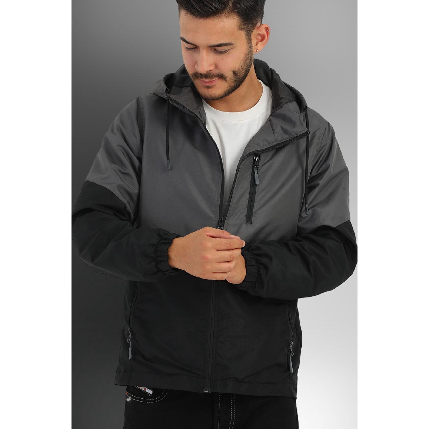 

Men s Anthracite-black Two Color Lined Windproof Hooded Seasonal Sports Coat S