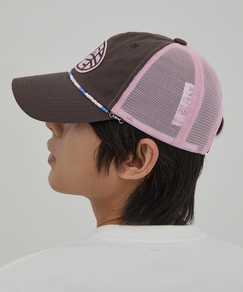 WAIKEI Detachable Bead String Mesh Ball Cap Brown