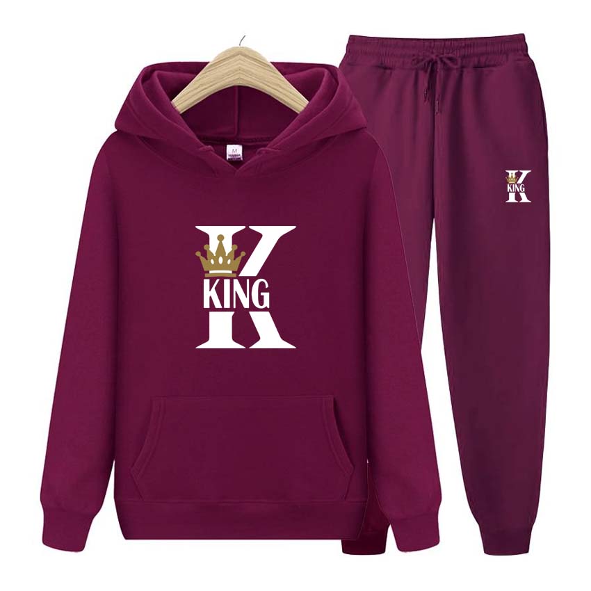 Herr Dam Huvtröjor King Tryck Träningsset Joggingbyxor Tjocka Varma Kläder Herr Höst Vinter Huvtröja Sportkläder Jogging