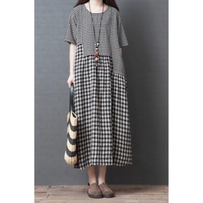 Summer Large-size Women's Checked Dress