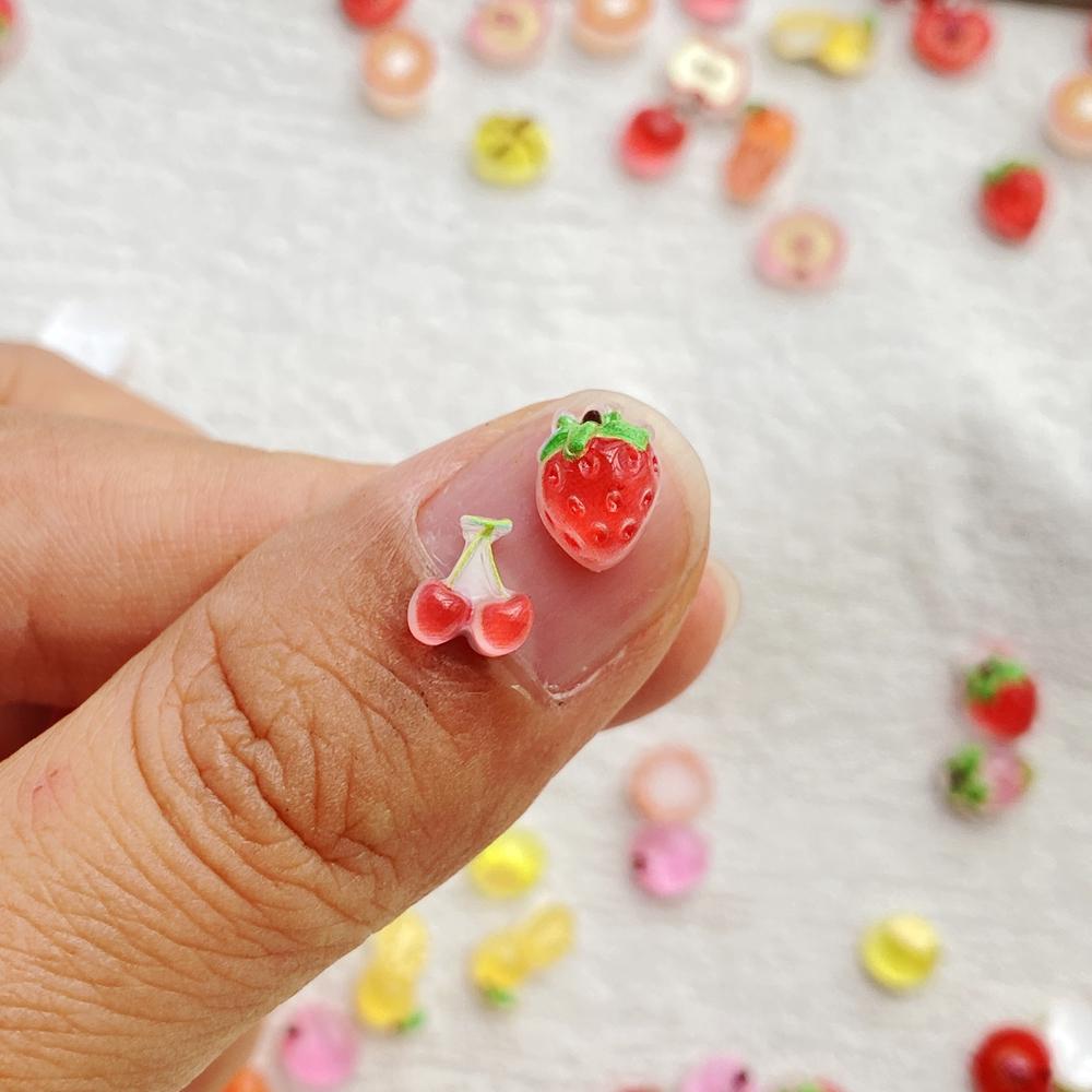 50pcs Resin Colorful Shining Apples, Cherries, Strawberries Fruit Nail Art Flat back Rhinestone Scrapbook DIY Jewelry Crafts