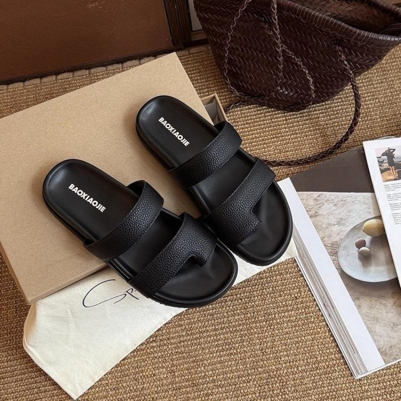 Fashion 2025 New Flip Flops Thick Sole Slippers Women Genuine Leather Shoes Woman Casual Holiday Shoes Comfort Flat Summer Slides Woman