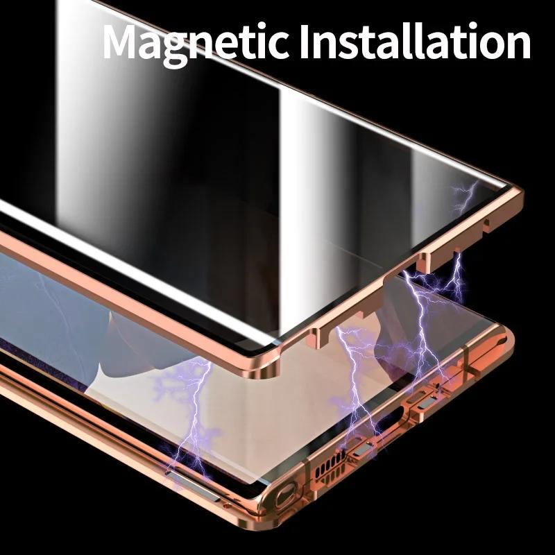 360 Full Cover Magnetic Metal Flip Case For Samsung Galaxy 20 Ultra Note20 Cases Tempered Glass 20 Privacy Fundas Euti