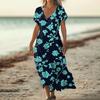 Fashion Women's Summer V-Neck Short Sleeve Floral Print Beach Dress