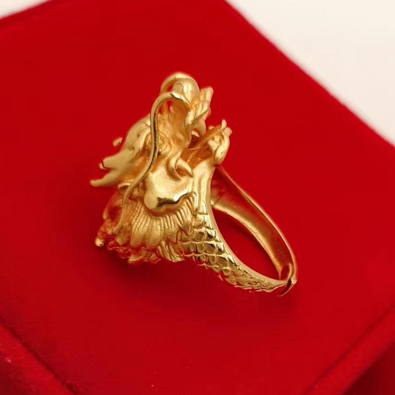The Same 9999 24K Real Gold Men'S Gold Ring With A Domineering Opening And A Golden Dragon Head As A Birthday Gift For Luxury Je
