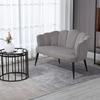 2-Seater Sofa in Velvet with Metal Legs and Shell-Shaped Backrest, 132x66x80cm, Grey