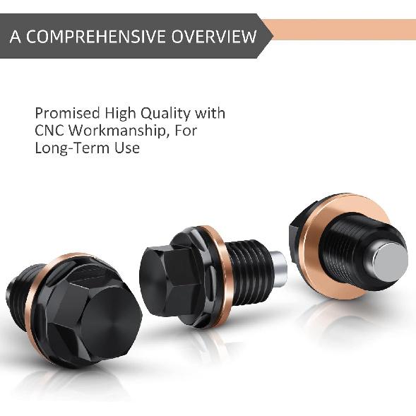 M14 x 1.5 Magnetic Oil Drain Plug T6 Aviation Aluminum with Red Copper Crush Washer Gasket Compatible with Ford GM Hyundai KIA and More Select Models