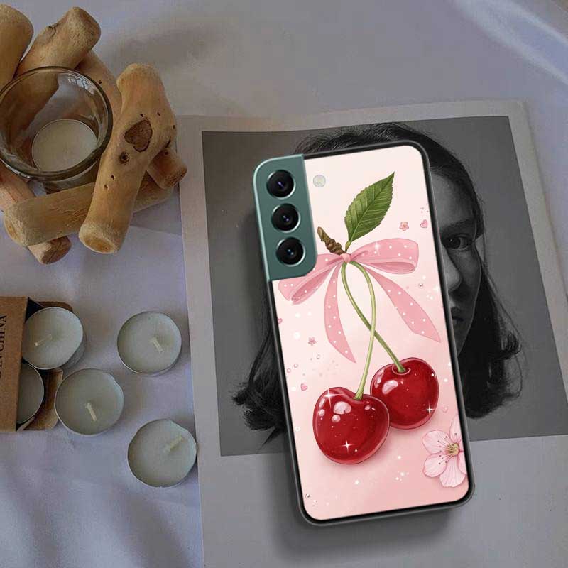 Cherry Bow Phone Case For Samsung Galaxy S22 S25 Ultra S21 S10 Plus S26 Edge S20 S23 S24 FE Cover Silicone Soft TPU Clear Sh