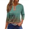 Loose Casual 34 Womens Fashion Sleeve Striped Printed Round Neck Top