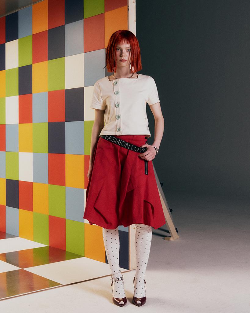 THEMUSEUMVISITOR W Zipper Gored Skirt (Red)