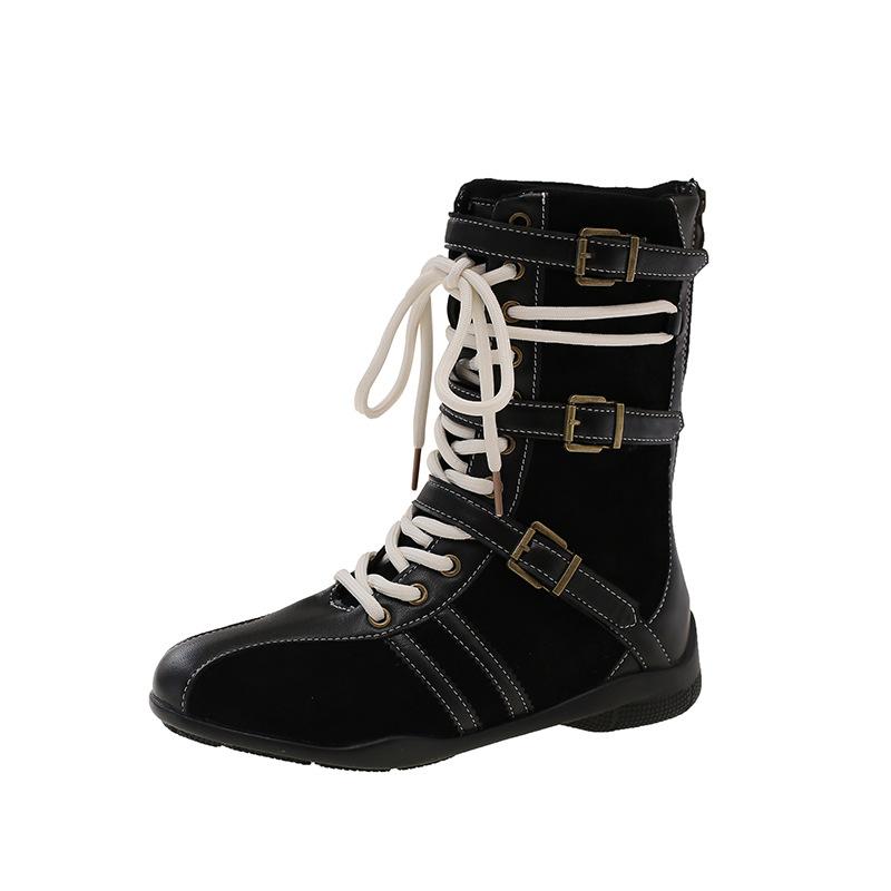 [Cowhide Edition] Thick-soled Brown Boxing Boots for Women's 2025 Season New Retro Martin Boots with Belt Buckle Medium Boots