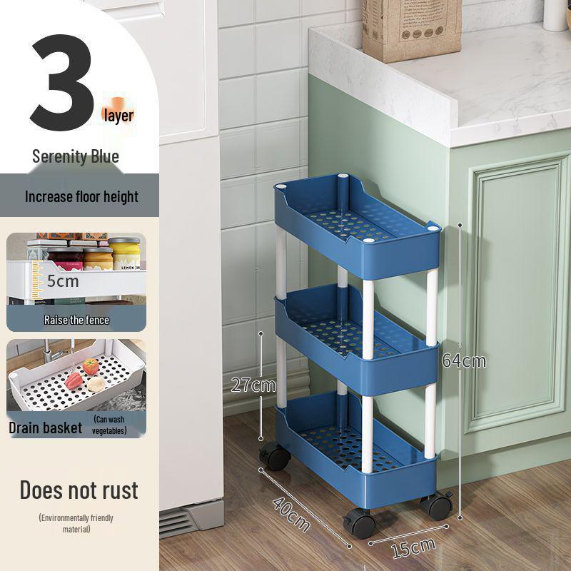 Multi-Layer Narrow Gap Floor-Standing Kitchen and Bathroom Storage Rack