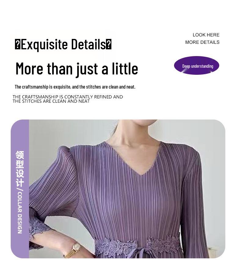 Miyake 2026 High-End V-Neck Tie-Up Layered Midi Dress