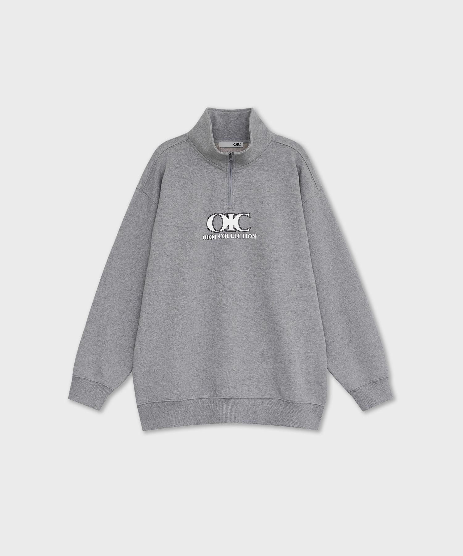 Oioi Collection Two-Tone Logo Half-Zip [Melange Grey] S