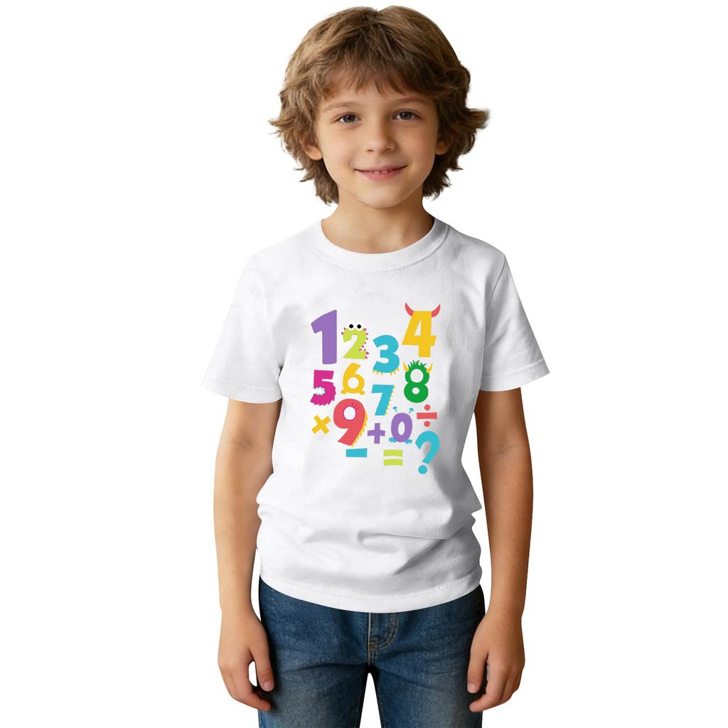 Fashionable Round Neck Short Sleeve Work Clothes Printed Tops For KID Summer Tops