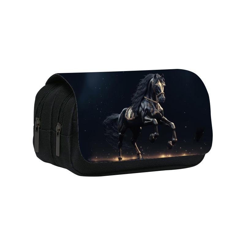 Dubbellaags etui dier paard paard 3D kleurendruk basisschool en middelbare school kinderen etui schrijfwaren tas