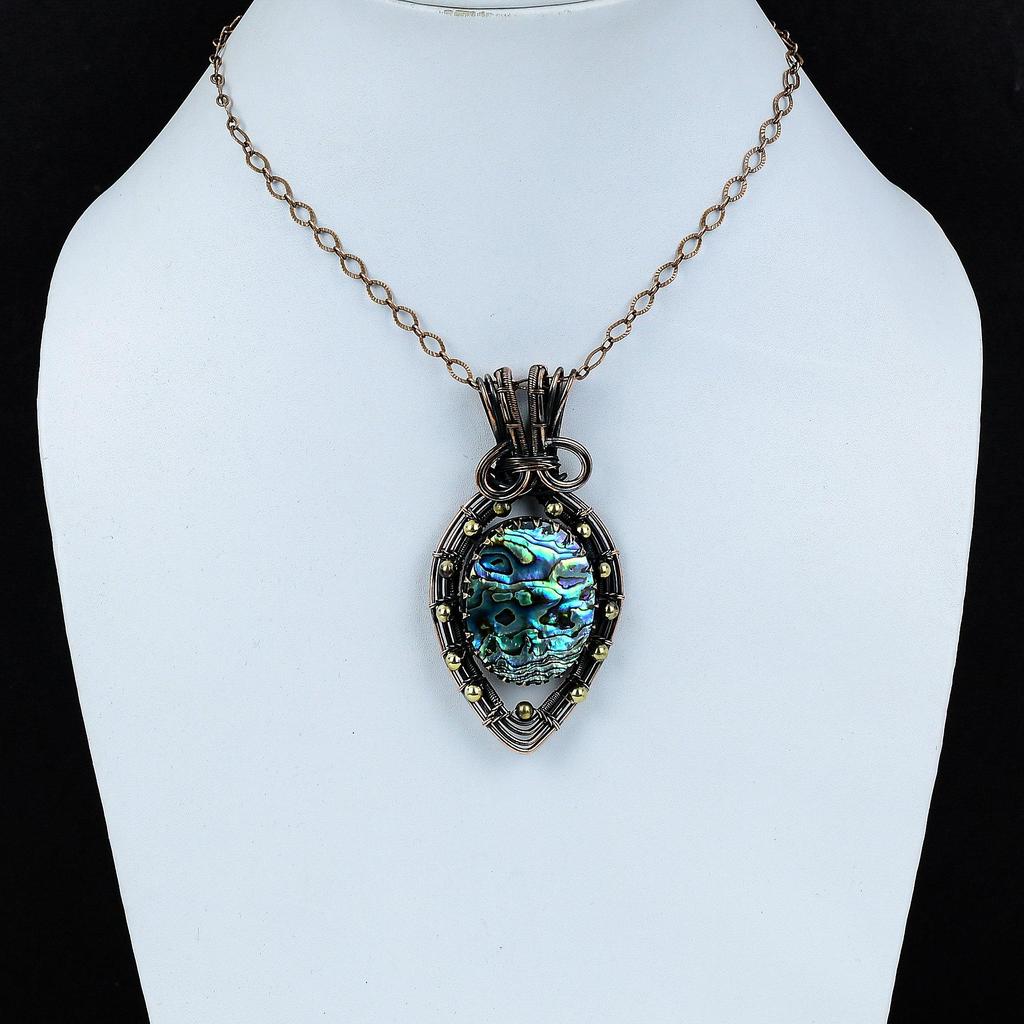 Abalone-Muschel-Edelstein, reiner Kupferdraht, umwickelt, handgefertigter Schmuckanhänger für Sie