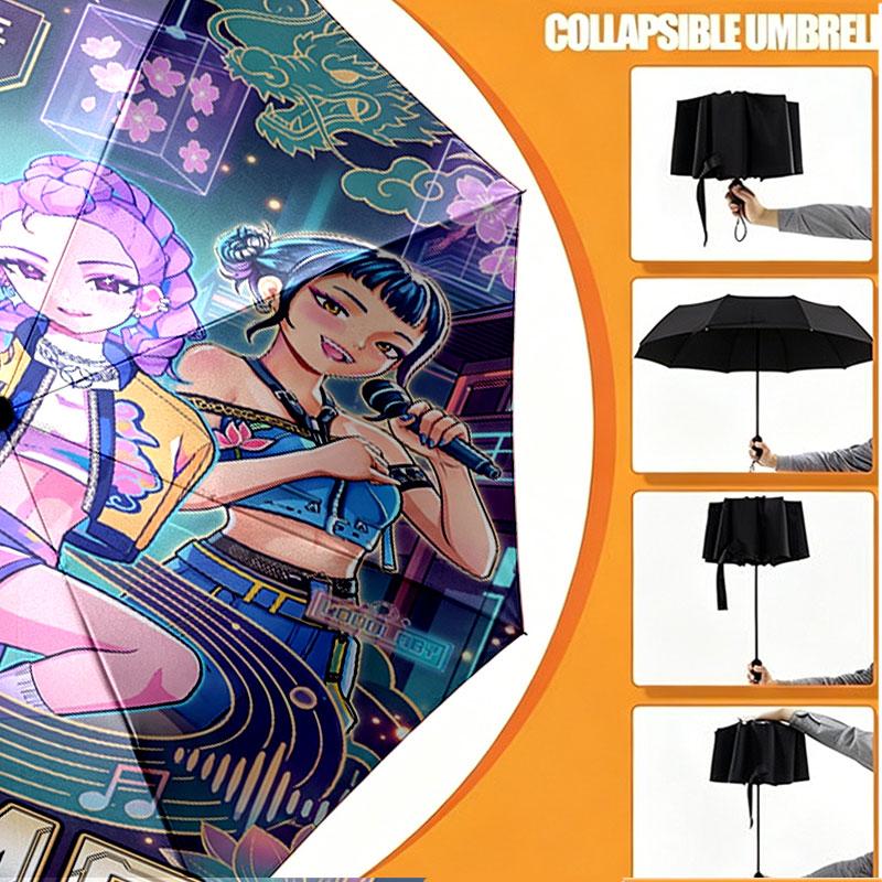 Custom Name Personalized Kpop Demon Hunter Print Umbrella, Auto Open Close, 8‑Rib Sturdy Frame, Commute Camping Hiking Use, Birthday Gift