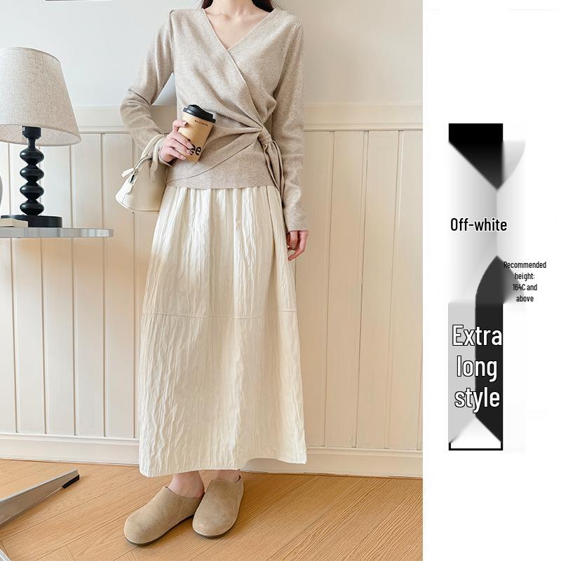 

Spring 2026 Women s High-Waisted A-Line Pumpkin Skirt with Pleated Pockets, Slimming Mid-Length. One Size