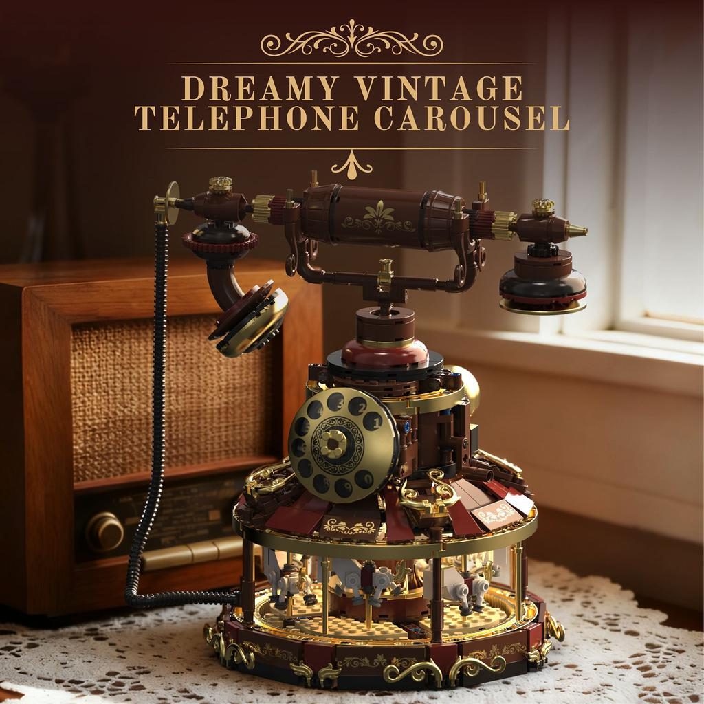 Klassisches Retro-Telefon Baustein 3D Montiertes Karussell Modell Stein Nostalgisches Dekoratives Spielzeug für Weihnachten Geburtstagsgeschenk