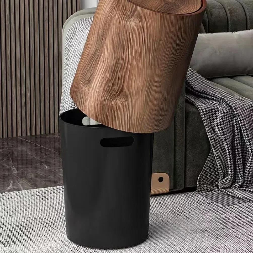 Retro Wood Trash Can Waterproof Wastebasket Decoration Bathroom Dustbin Household Large Capacity Garbage Bin Kitchen Accessories