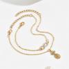 Vintage Gold Color Double Layer Anklet for Women Star Pearl Starfish Zircon Pineapple Anklets Bracelets Foot Chain Beach Jewelry