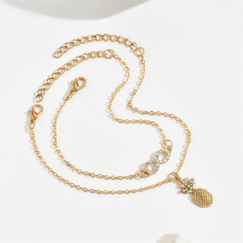 Vintage Gold Color Double Layer Anklet for Women Star Pearl Starfish Zircon Pineapple Anklets Bracelets Foot Chain Beach Jewelry