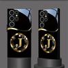 Golden Circle J-shaped Pattern Glass Phone Case Suitable for Samsung Galaxy S26 S25 S24 S22 S21 S20 FE/Ultra/Plus Anti Drop