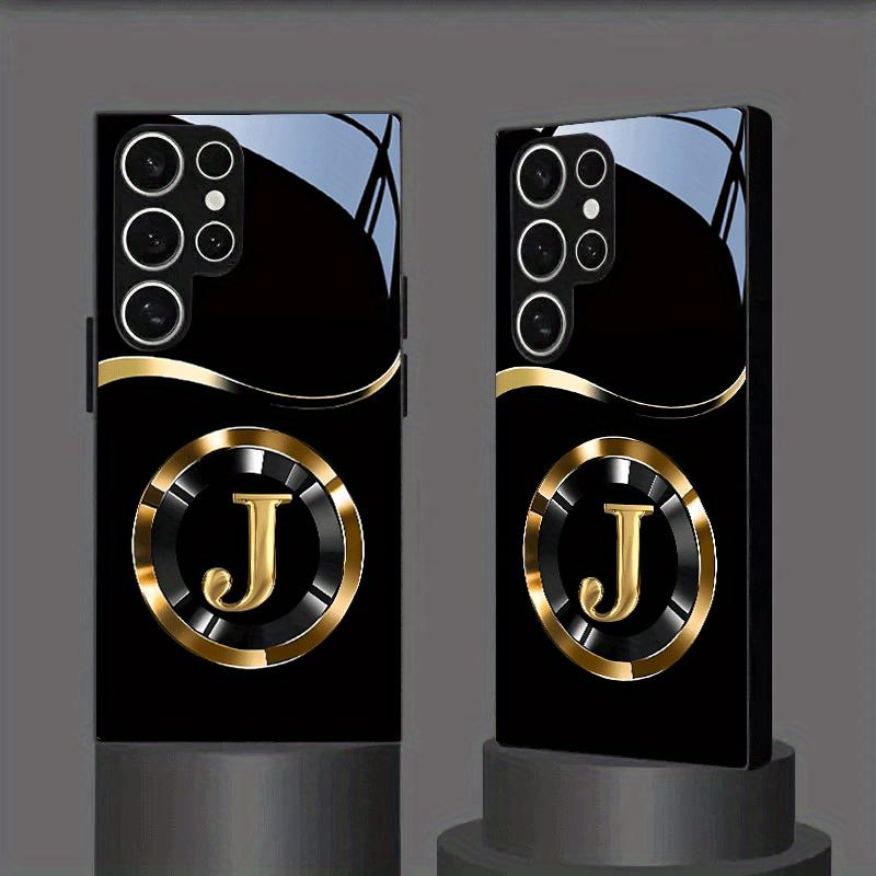 Golden Circle J-shaped Pattern Glass Phone Case Suitable for Samsung Galaxy S26 S25 S24 S22 S21 S20 FE/Ultra/Plus Anti Drop