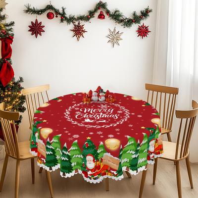 1 Piece Of Christmas Round And Rectangular Tablecloth, Various Sizes, Santa Claus Gift Box Print Pattern Red Tablecloth, Suitable For Daily Use In Hom