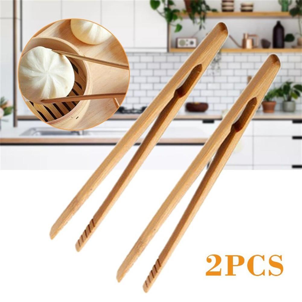 2Pcs Wooden Food Tongs for Toast Salad and Ice Tea Practical Kitchen Tool