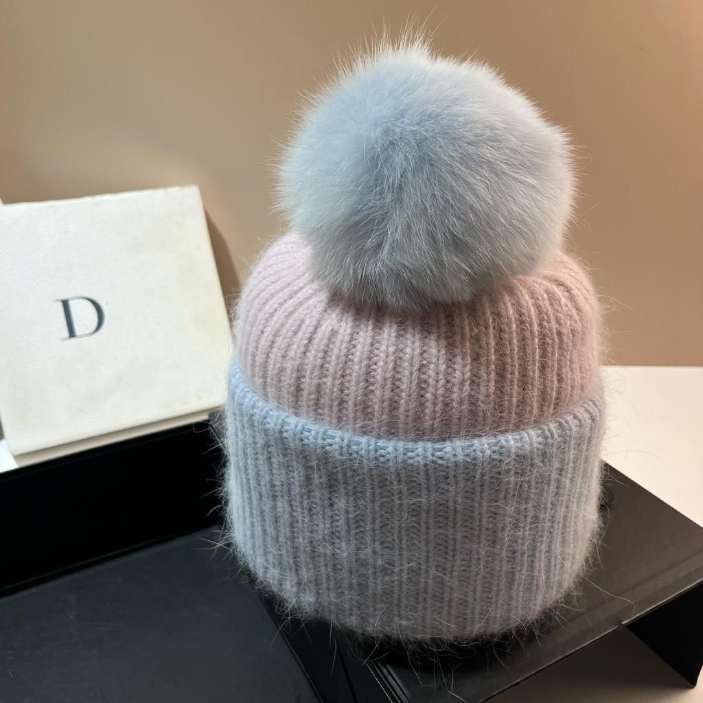 Flowers And Youth Icelandic Fox Hairball Knitted Hat Nordic Cold Winter Warm Thickened Double Rabbit Hair Ear Protector