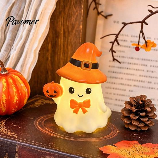 Cute Halloween Room Decor Ghost/Pumpkin LED Night Light for Desktop Decoration, Battery Party Operated Nursery with Warm Glow Home Small Gift Kids