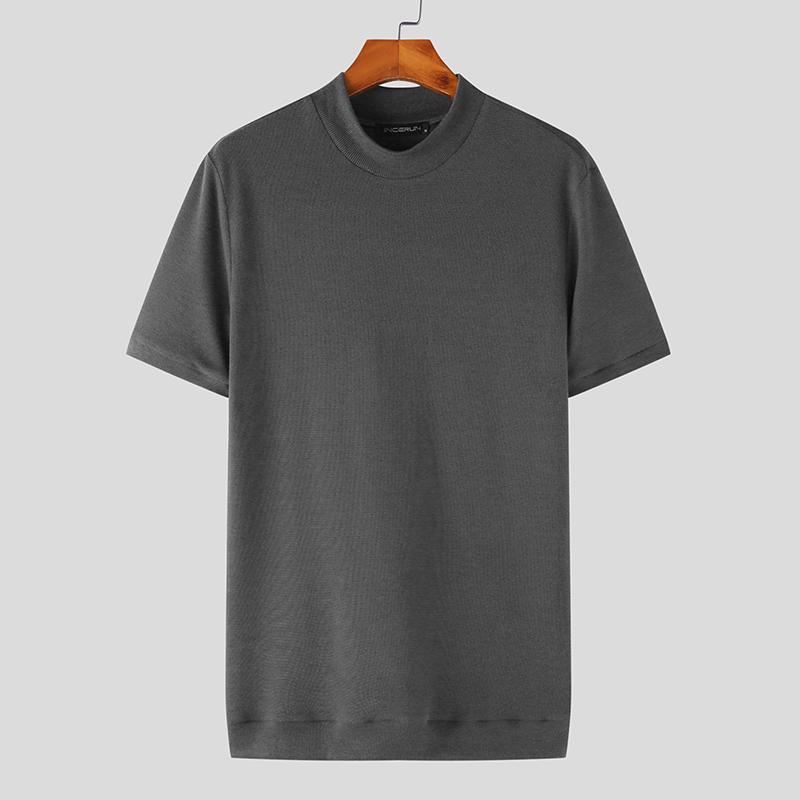 

INCERUN Мужские футболки узкие однотонные топы с короткими рукавами 2XL серый