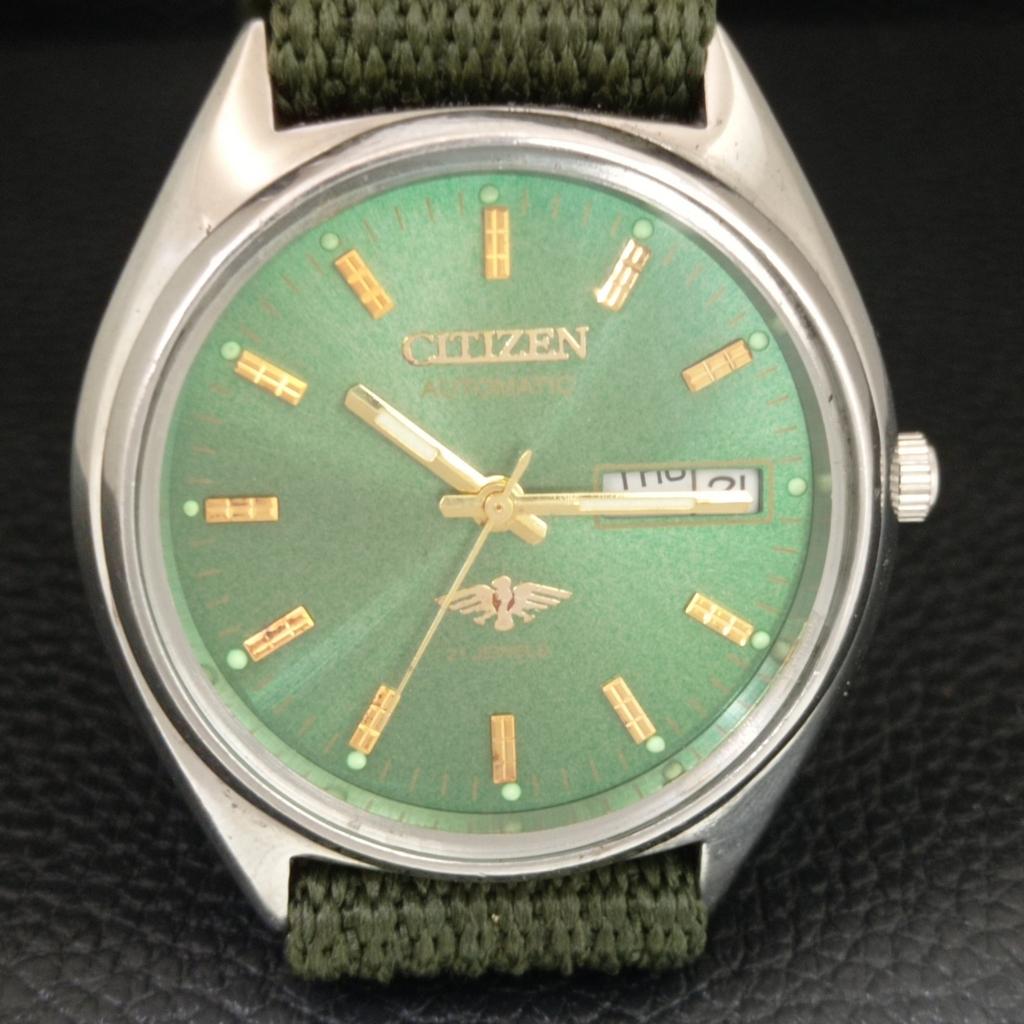 VINTAGE CITIZEN AUTOMATIC 8200 JAPAN MENS GREEN COLOR DIAL WATCH a709335-1