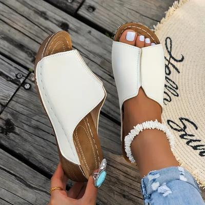 Effen sandalen met sleehak voor dames, casual open sandalen, comfortabele dikke zool, modieuze zomerschoenen