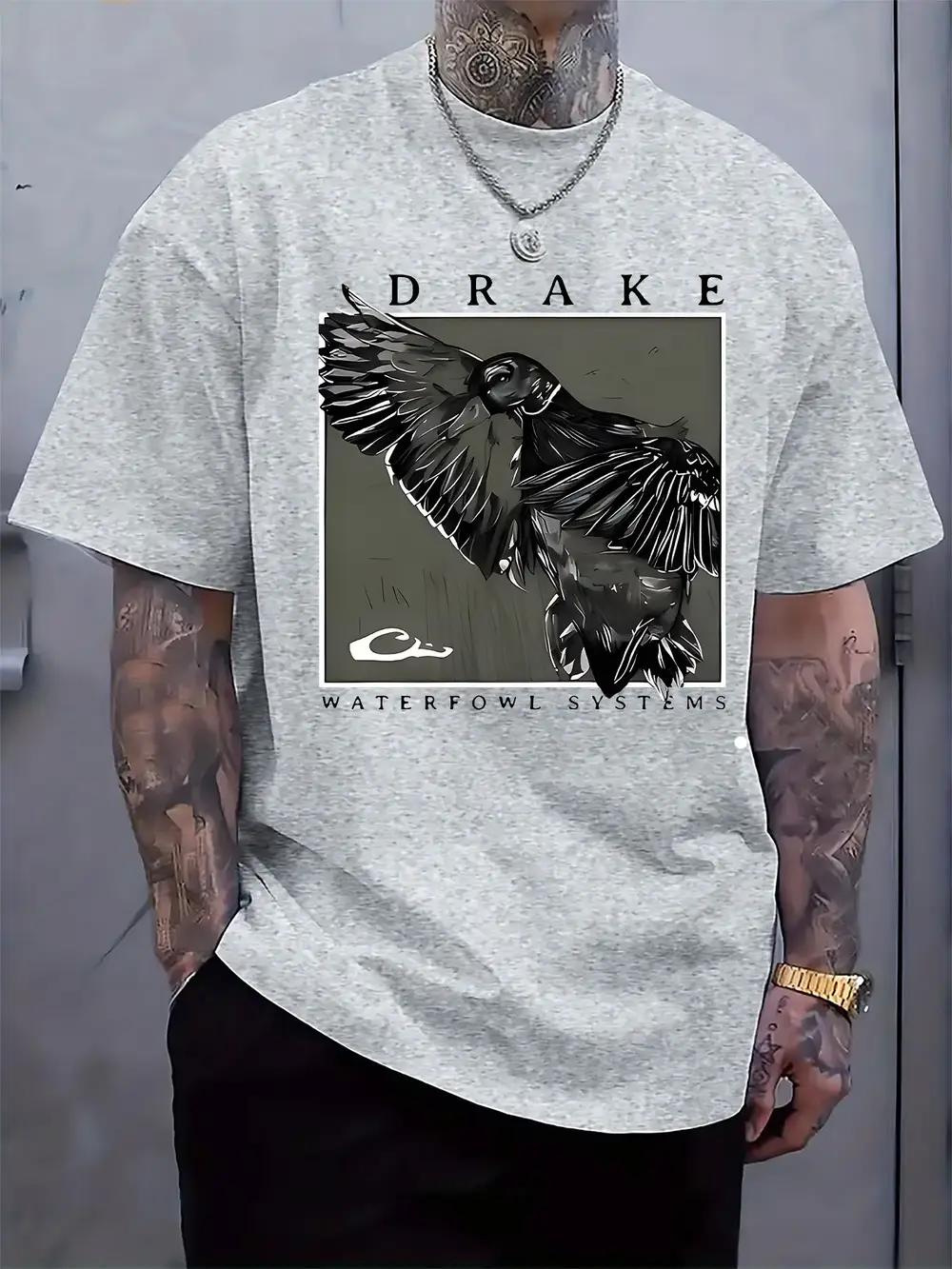 

RAKE Pattern Printed Round Neck Short Sleeve T-shirt Fashion Regular Fit T-shirt for Spring/Summer Vacation XXXXL