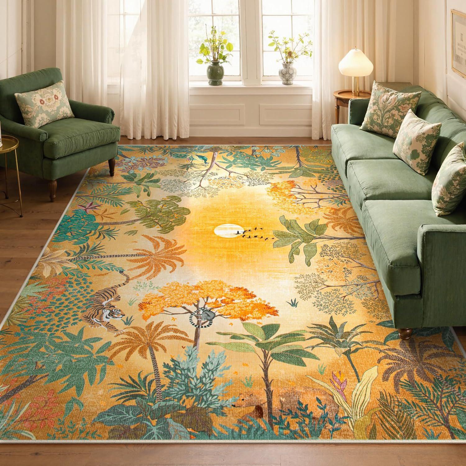 

Зеленый ковер «Джунгли» для гостиной, кофейный столик, диванный ковер, складной фланелевый ковер 80 * 120Cm