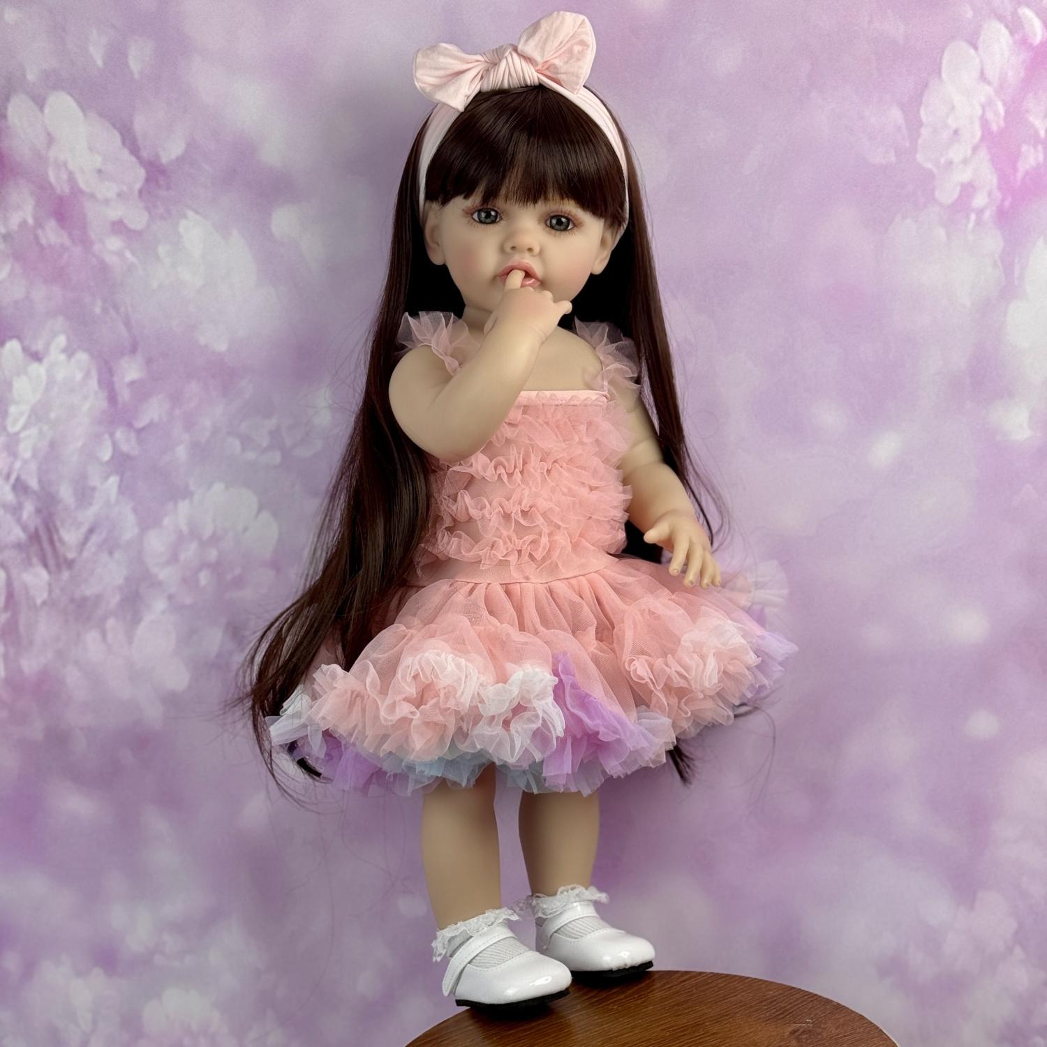 

BZDOLL 55 СМ 22 дюйма Кукла-реборн с телом из винила, игрушка для девочки, наряжать, длинные волосы, принцесса, малыш, мягкая кукла, милый подарок на день рождения, игрушка для купания, куклы vinyl body doll