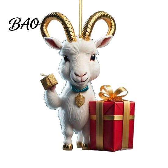 Chinese Zodiac Acrylic Charms 2D Goat Christmas Hanging Ornament, 3.15 Inch Farm Animal Xmas Tree Durable Decorative Boards Decoration for Car