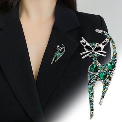 Broche en forme de chat mignon, strass colorés brillants incrustés, Badge de revers de costume, bijoux cadeau, accessoires de manteau
