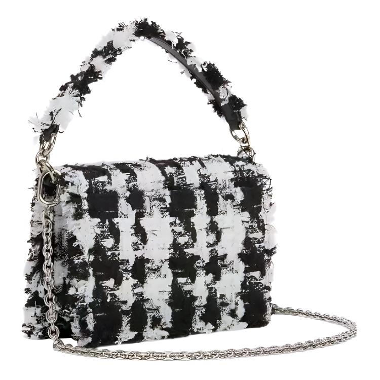 New Furla 1927 Collection Plaid Pearl Velvet Fabric Handbag Shoulder Bag Crossbody Bag Mini Women's White & Black BAFKACO-BX1025-P0100
