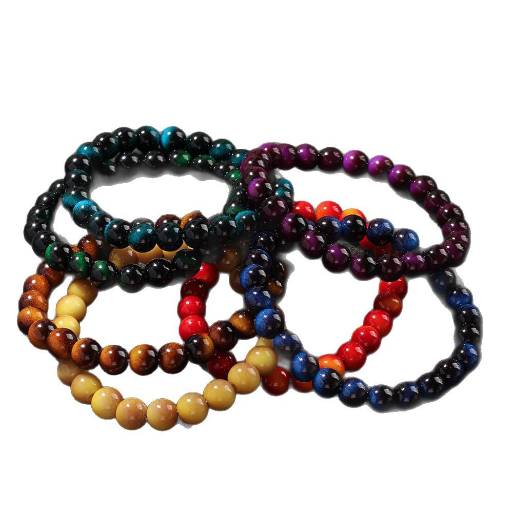 Festive Gifts Multicolor Tiger Eye Agate And Wooden Beaded Bracelet Set Bohemian Fashion Jewelry For Men Women Daily Wear Simple Versatile Accessory